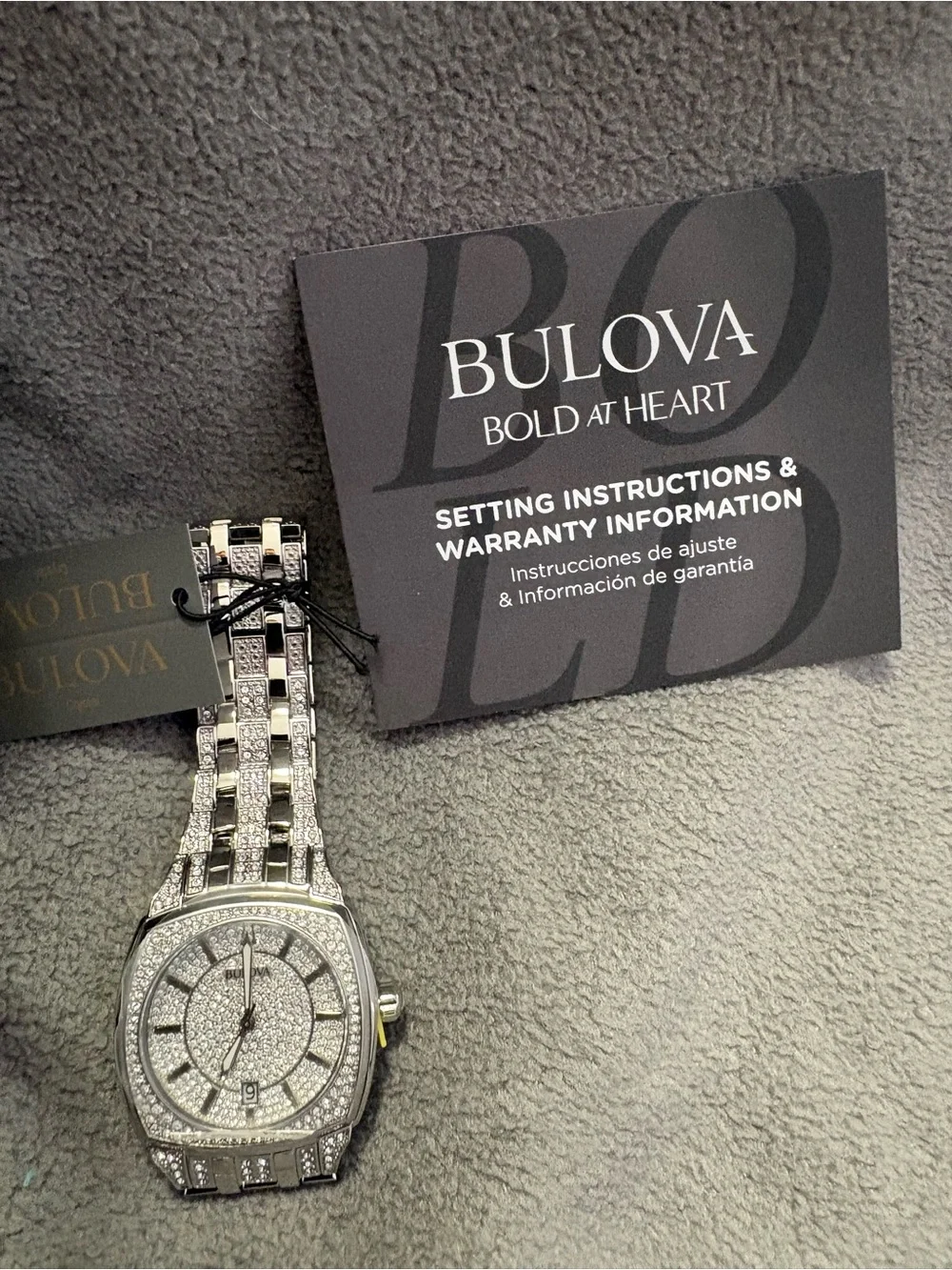 Bulova Silver Men's Pavé Crystal Bracelet Watch
